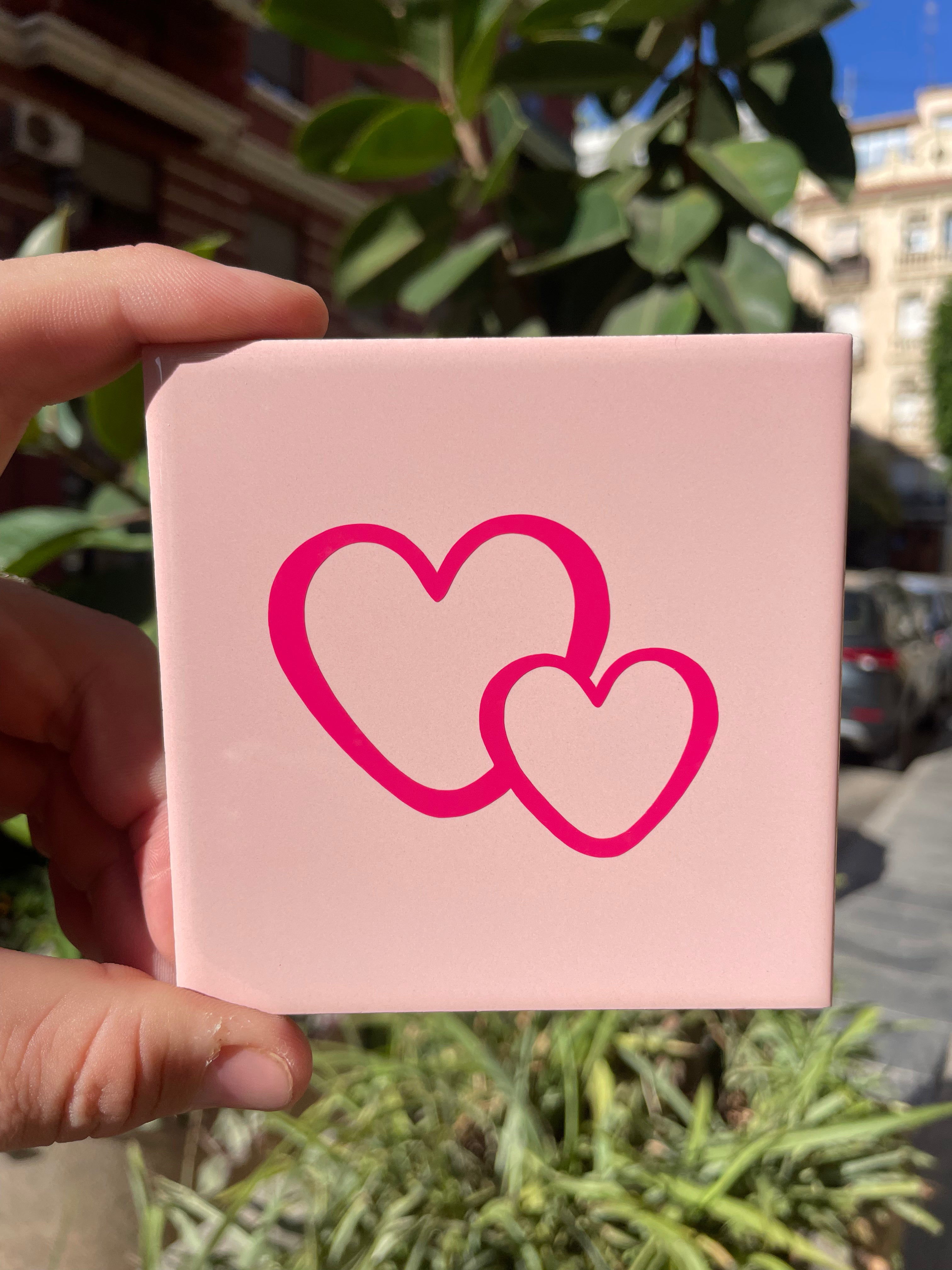 Azulejo Artesanal - Double Heart - Roze Pink