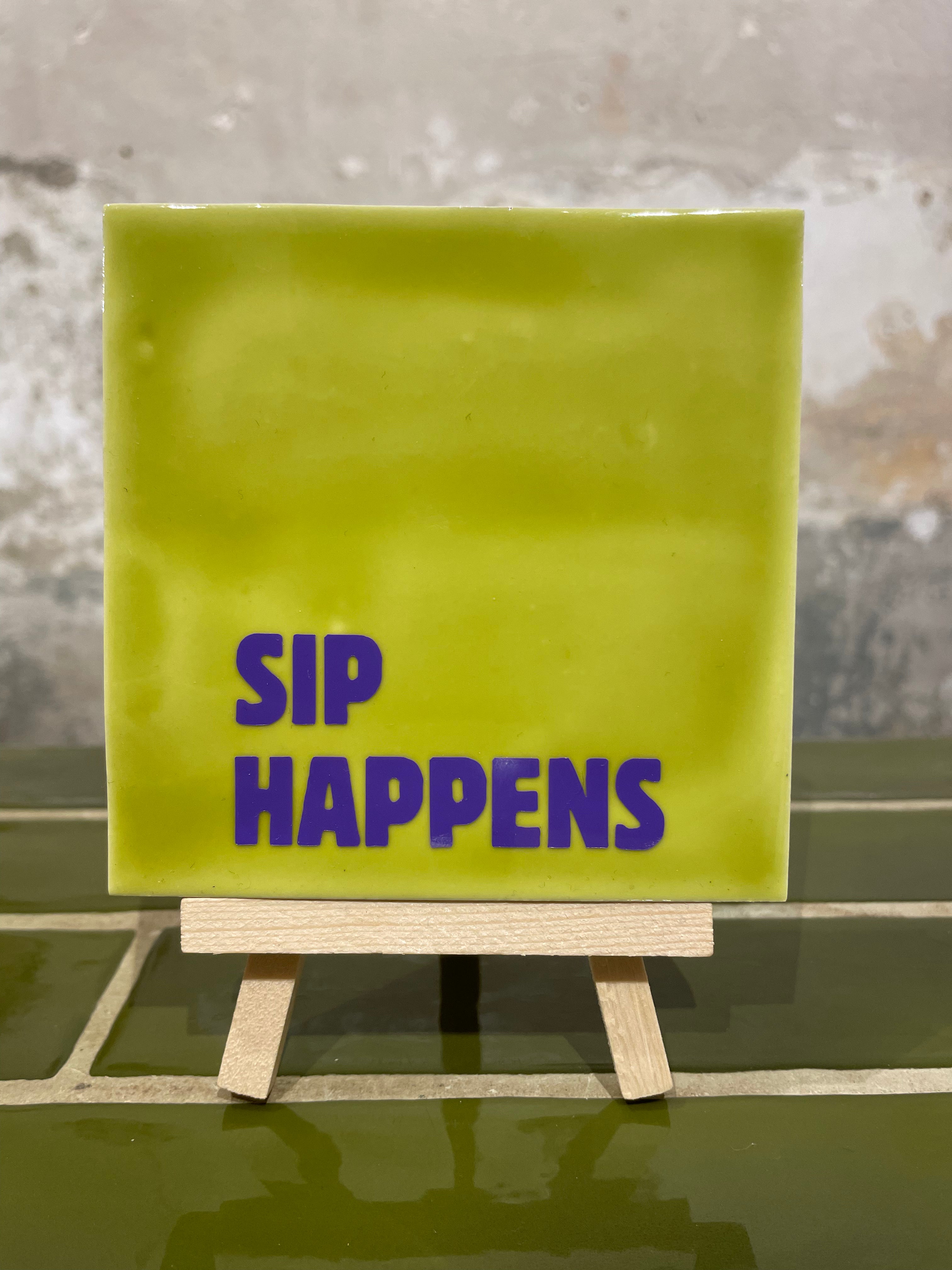 Tile with Print - Sip Happens Moss Green