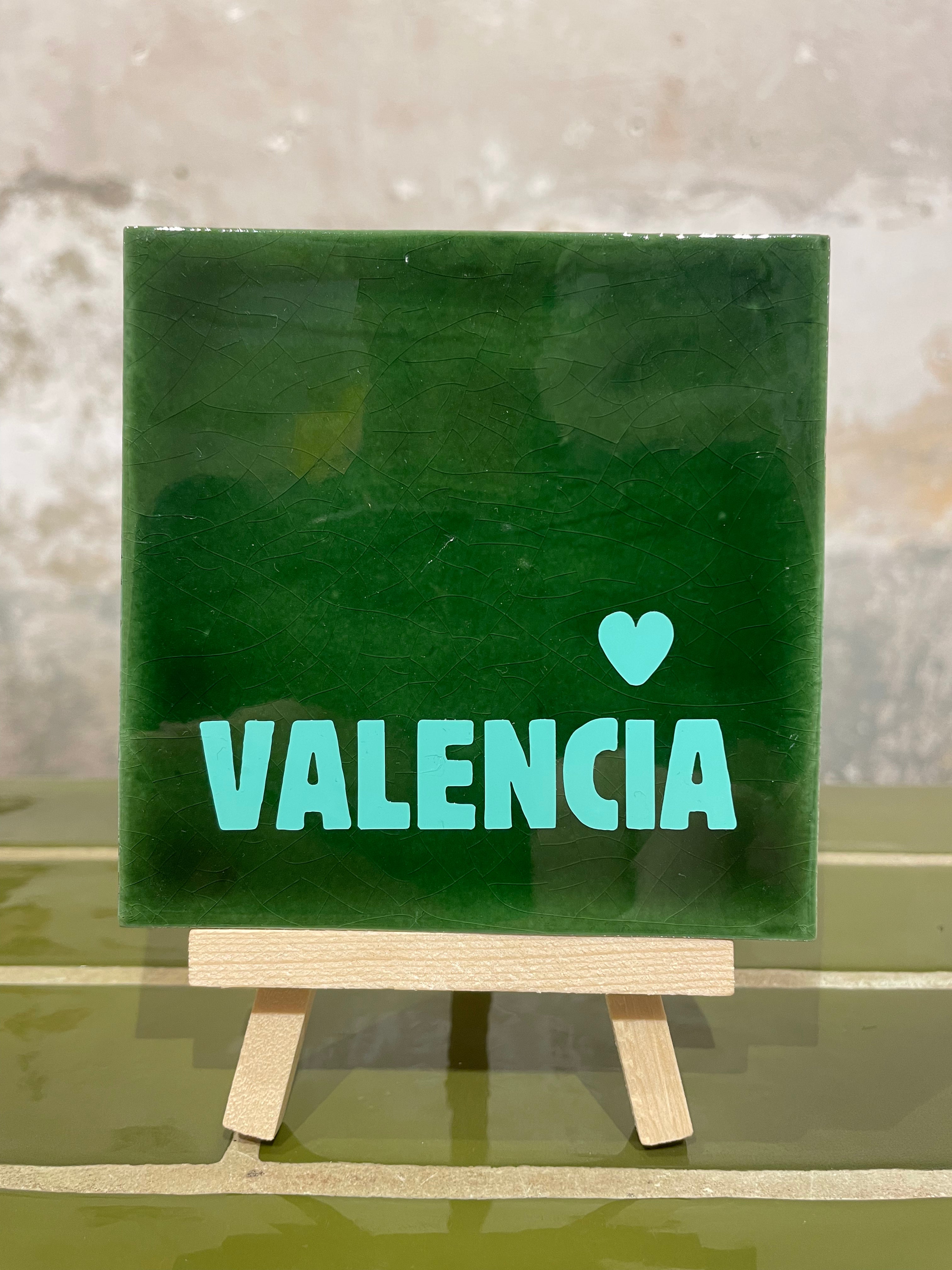 Tiles with Print - Valencia 1 Dark Green - Handcrafted Souvenir with Heart