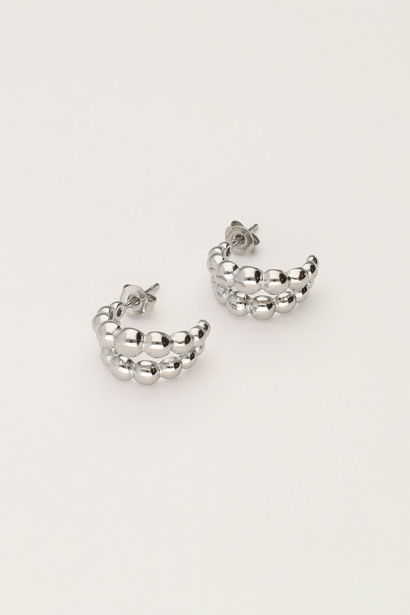 Bold Double Hoop Earrings with Dots – Stainless Steel - Musgo Bazar