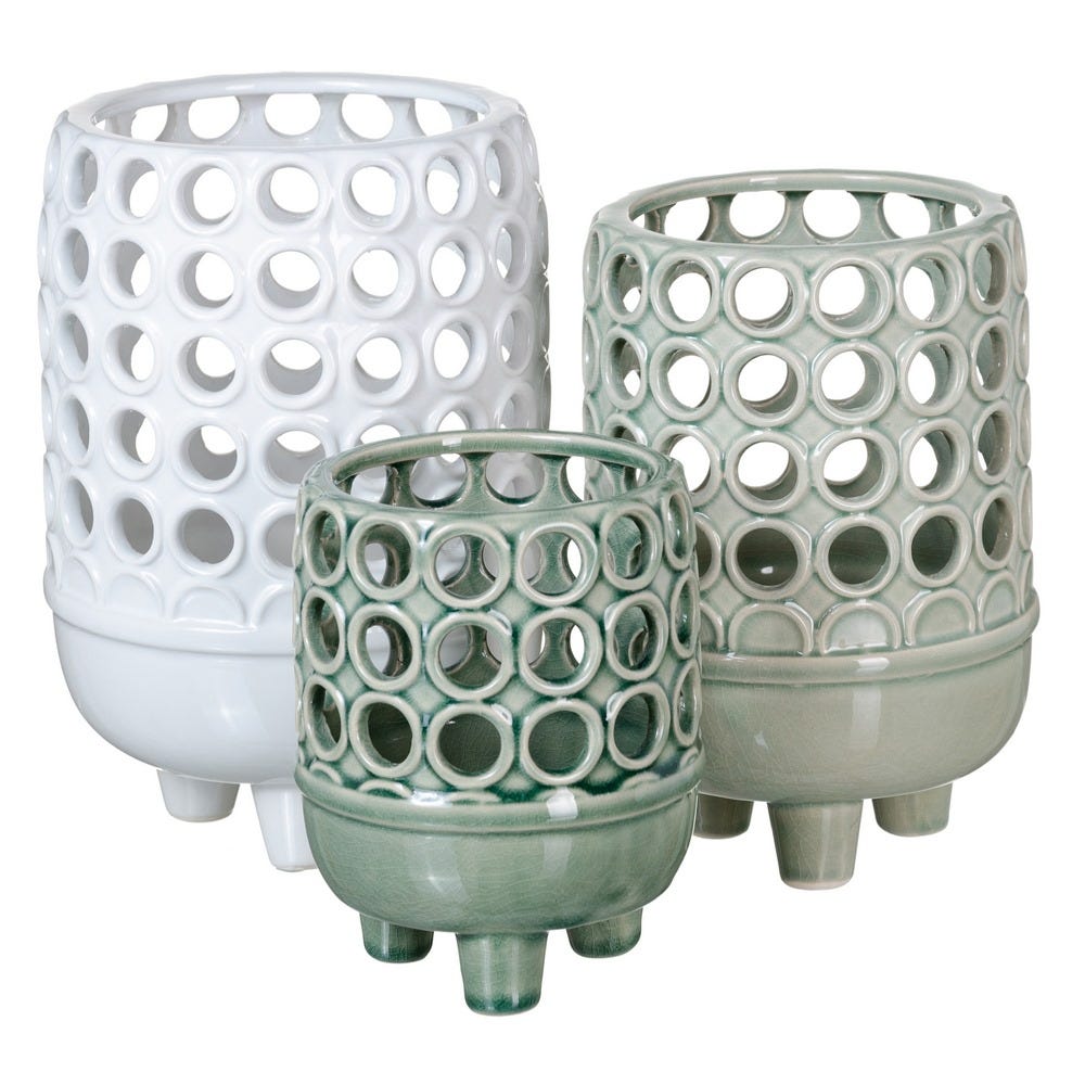 CANDLE HOLDER BLUE CERAMIC DECORATION 14,50 X 14,50 X 21 CM - Musgo Bazar