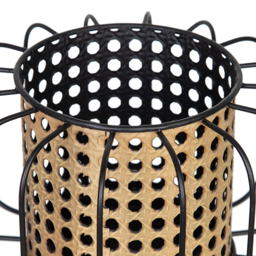 CANDLE HOLDER - NATURAL ROTAN - BLACK METAL - Musgo Bazar