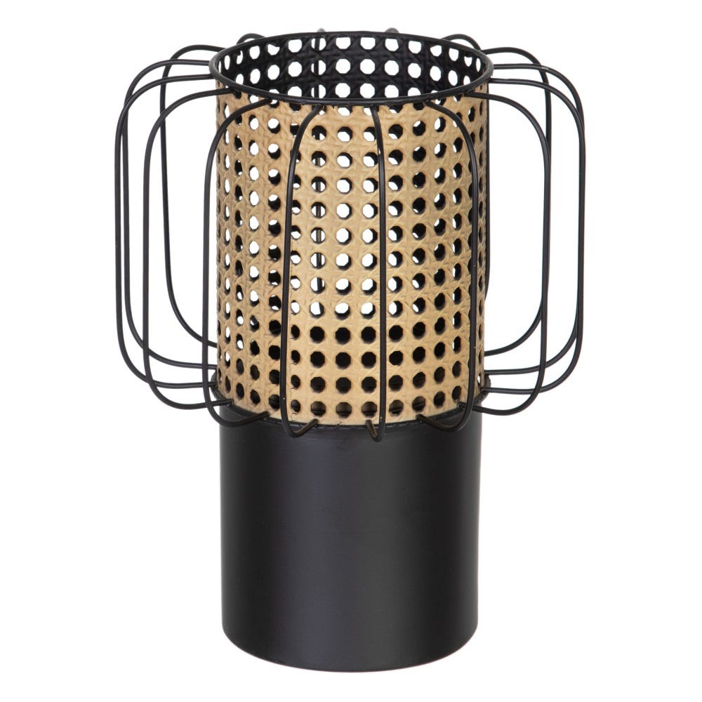 CANDLE HOLDER - NATURAL ROTAN - BLACK METAL - Musgo Bazar
