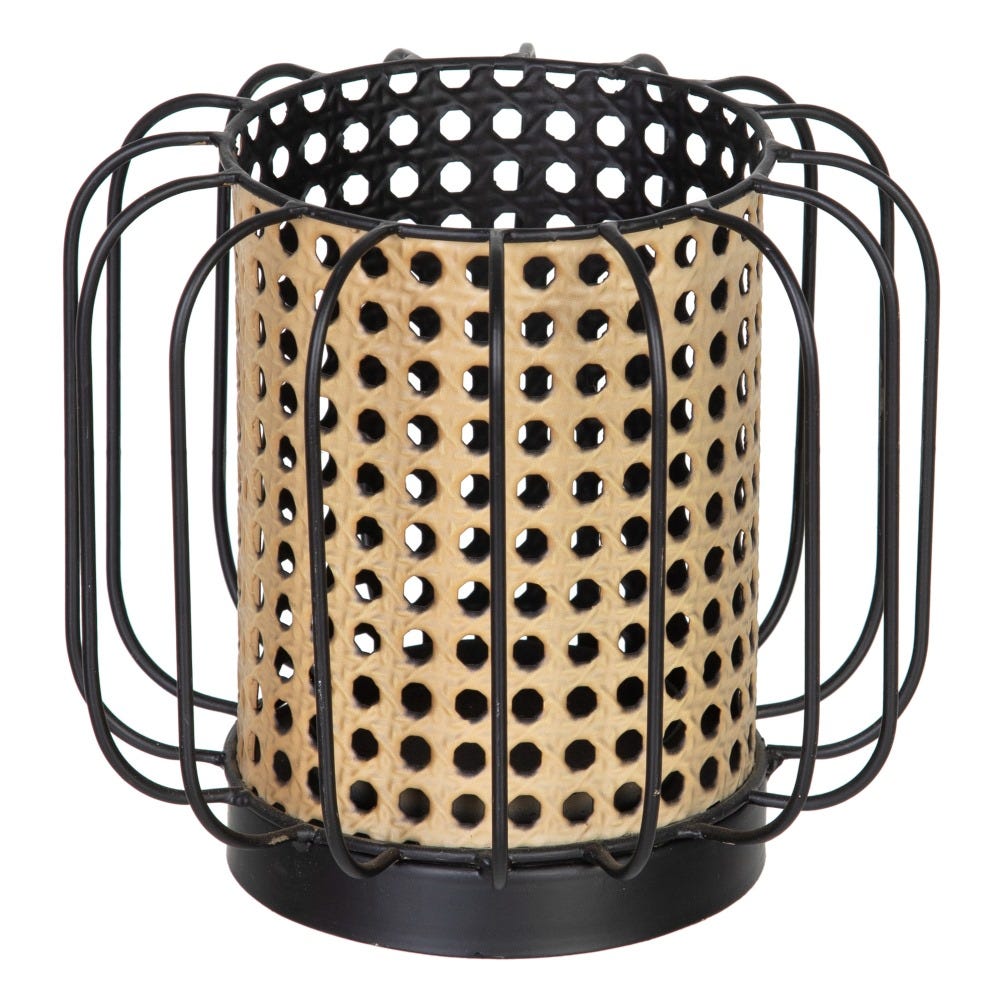 CANDLE HOLDER - NATURAL ROTAN - BLACK METAL - Musgo Bazar