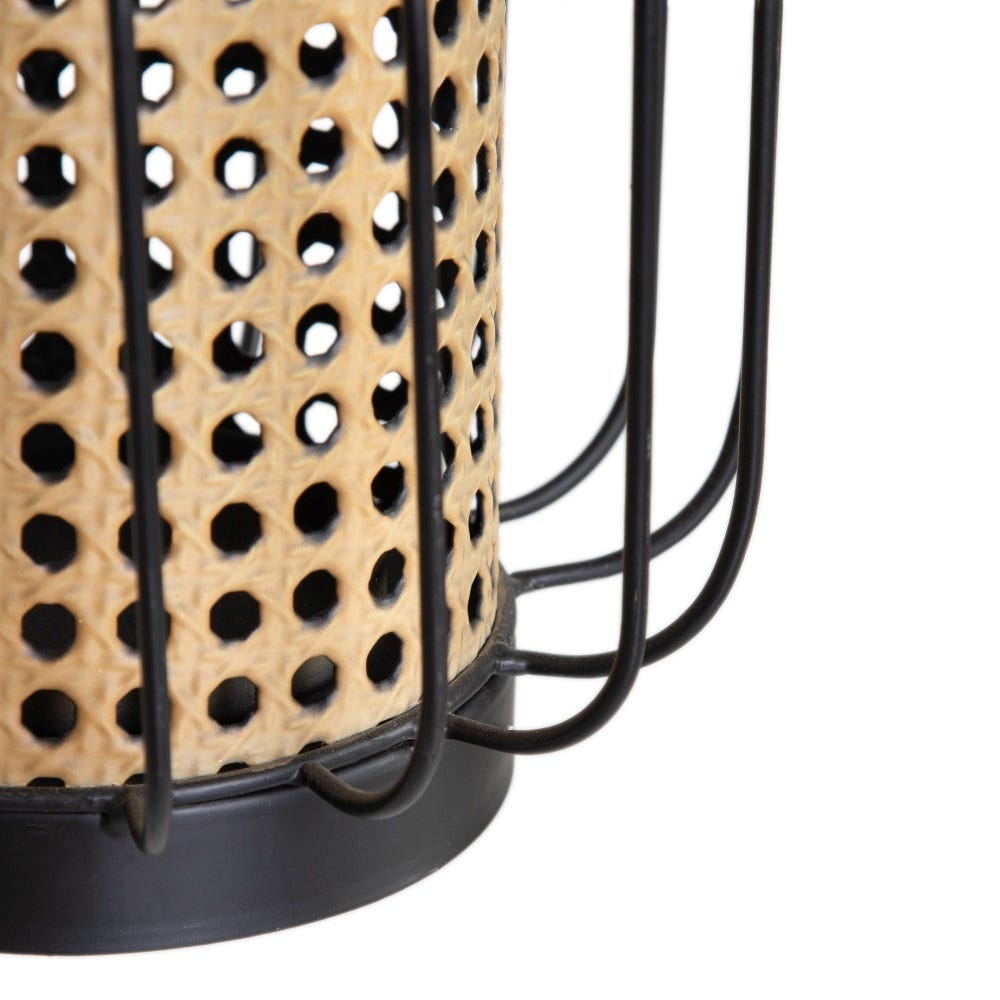 CANDLE HOLDER - NATURAL ROTAN - BLACK METAL - Musgo Bazar