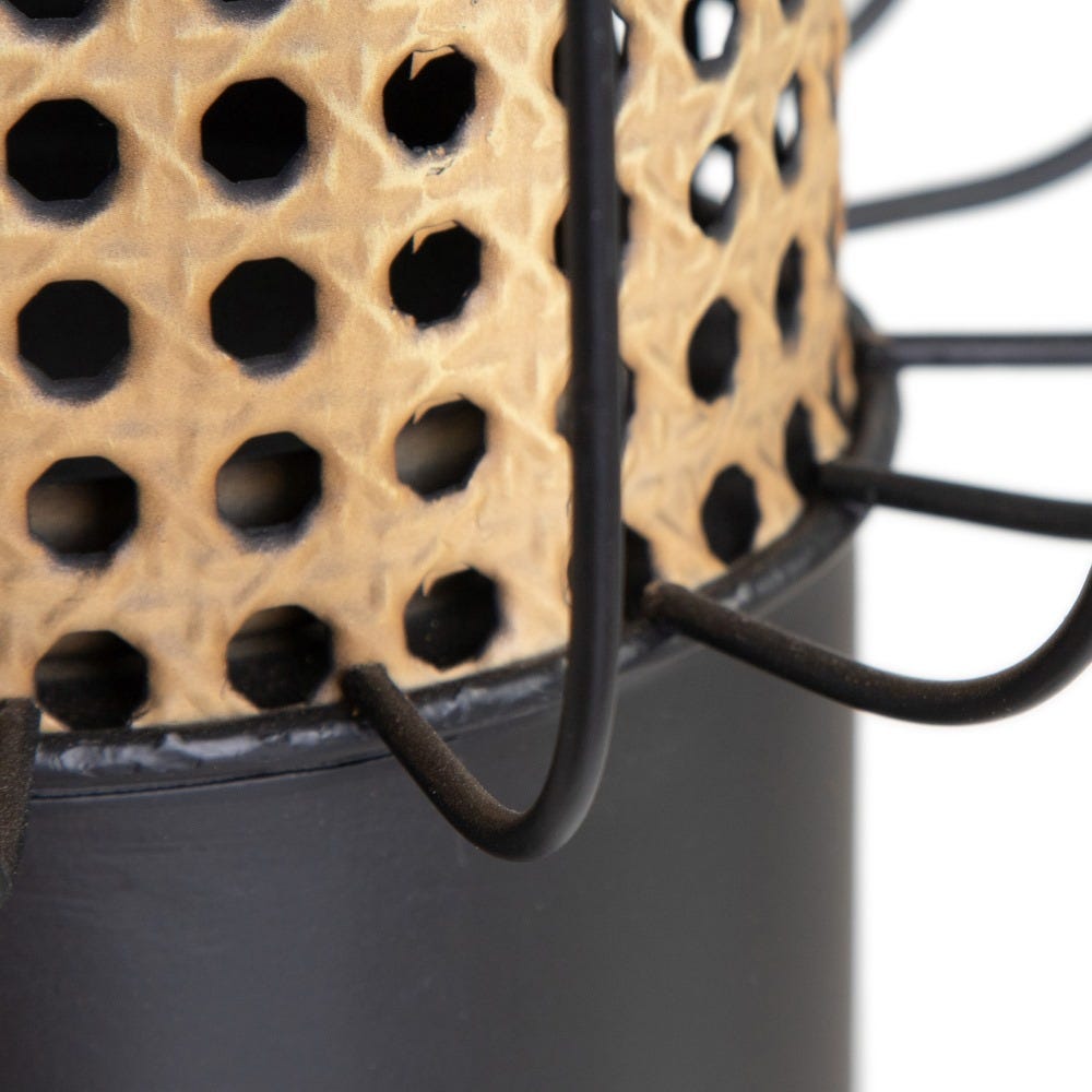 CANDLE HOLDER - NATURAL ROTAN - BLACK METAL - Musgo Bazar