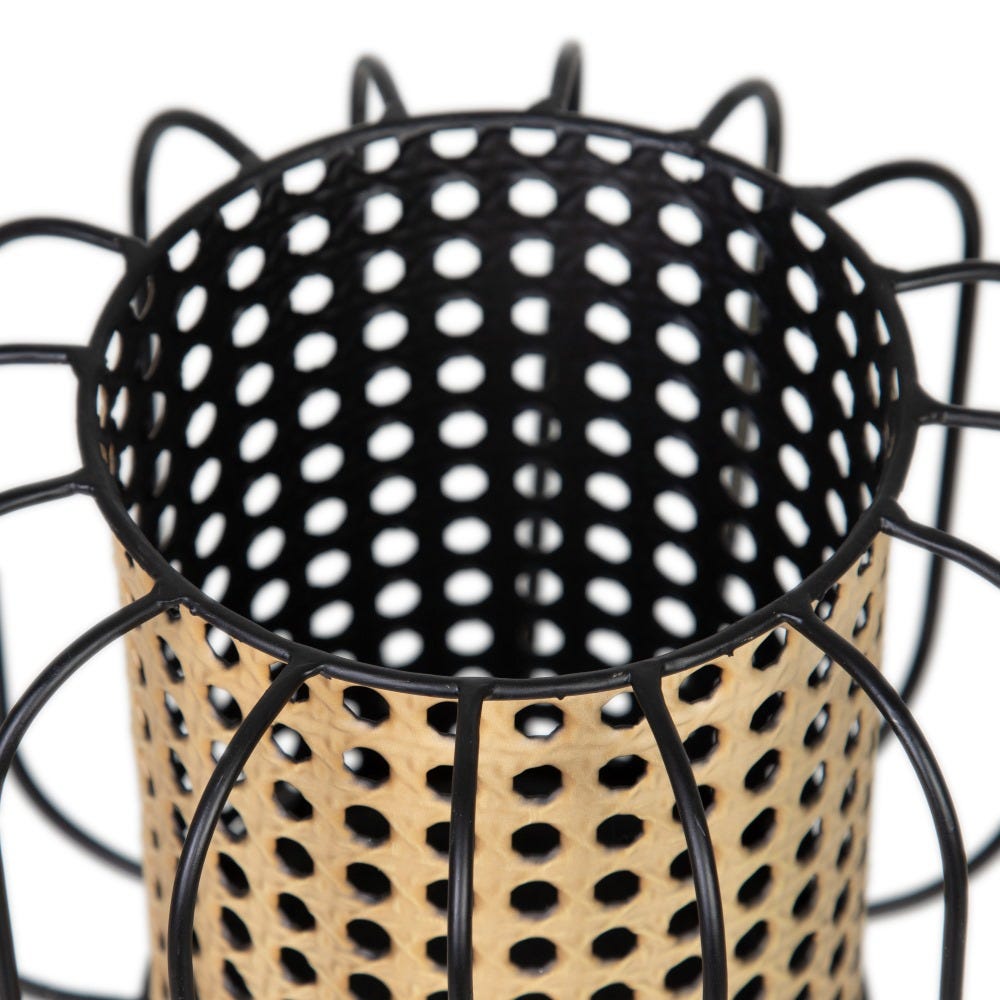 CANDLE HOLDER - NATURAL ROTAN - BLACK METAL - Musgo Bazar