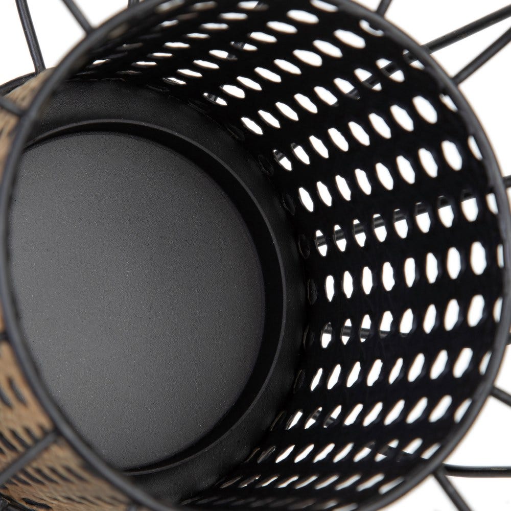CANDLE HOLDER - NATURAL ROTAN - BLACK METAL - Musgo Bazar