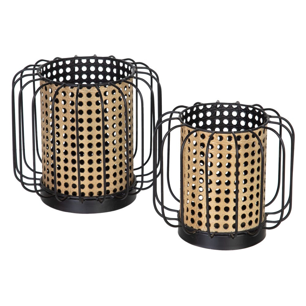 CANDLE HOLDER - NATURAL ROTAN - BLACK METAL - Musgo Bazar