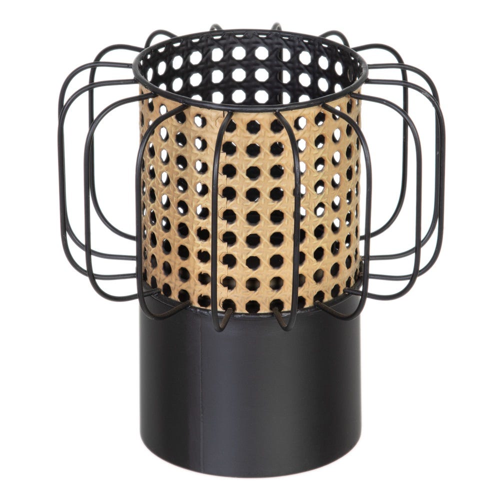 CANDLE HOLDER - NATURAL ROTAN - BLACK METAL - Musgo Bazar