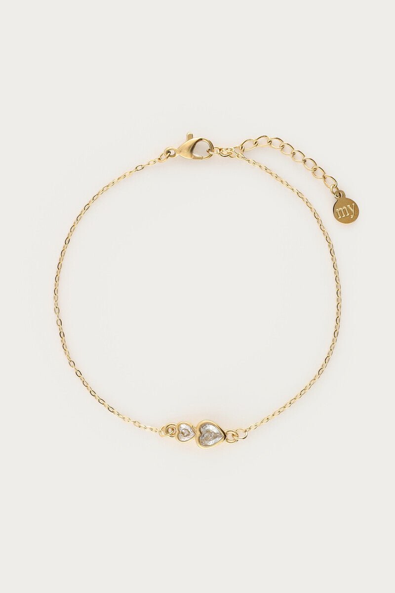 Double Rhinestone Heart Bracelet – Stainless Steel - Musgo Bazar