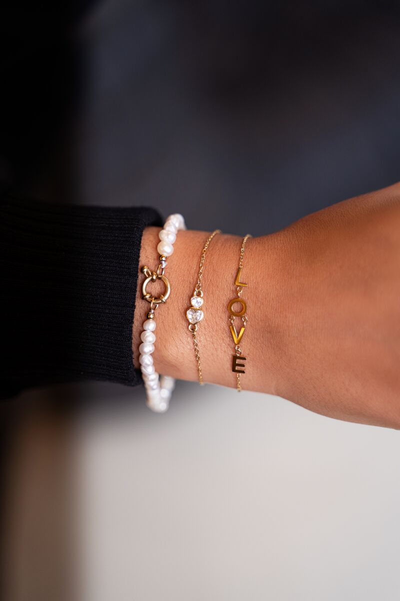 Double Rhinestone Heart Bracelet – Stainless Steel - Musgo Bazar