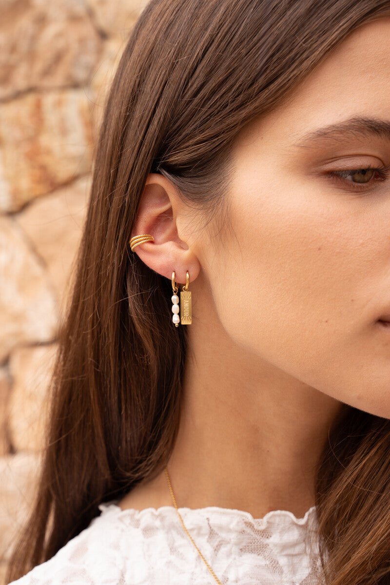 Earrings with Three Freshwater Pearls – Stainless Steel - Musgo Bazar