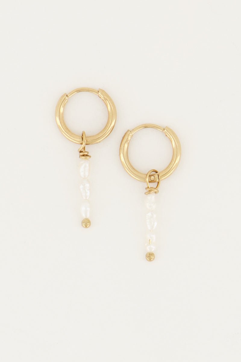 Earrings with Three Freshwater Pearls – Stainless Steel - Musgo Bazar