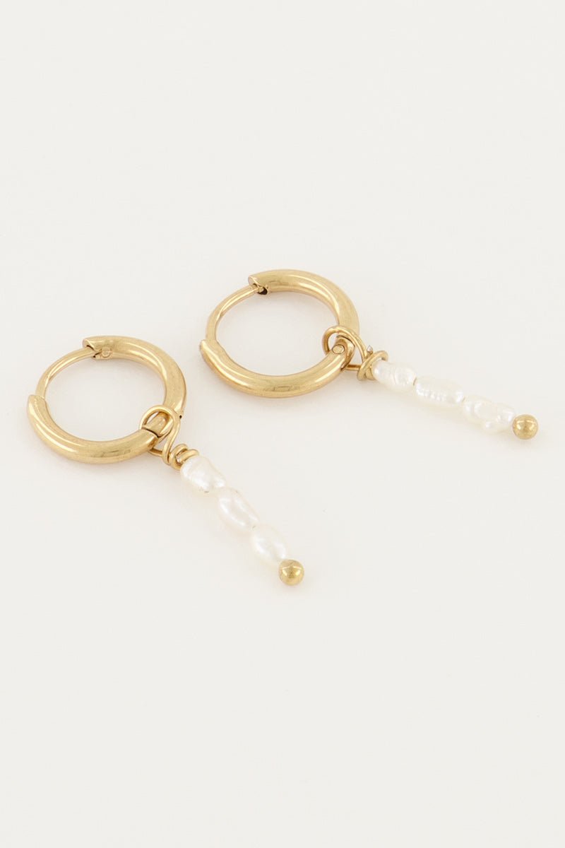 Earrings with Three Freshwater Pearls – Stainless Steel - Musgo Bazar