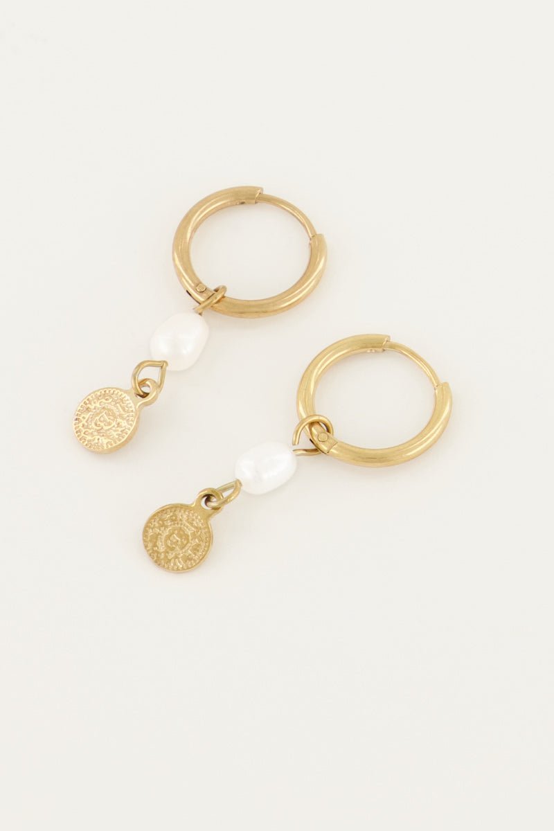 Freshwater Pearl & Coin Earrings – Stainless Steel - Musgo Bazar