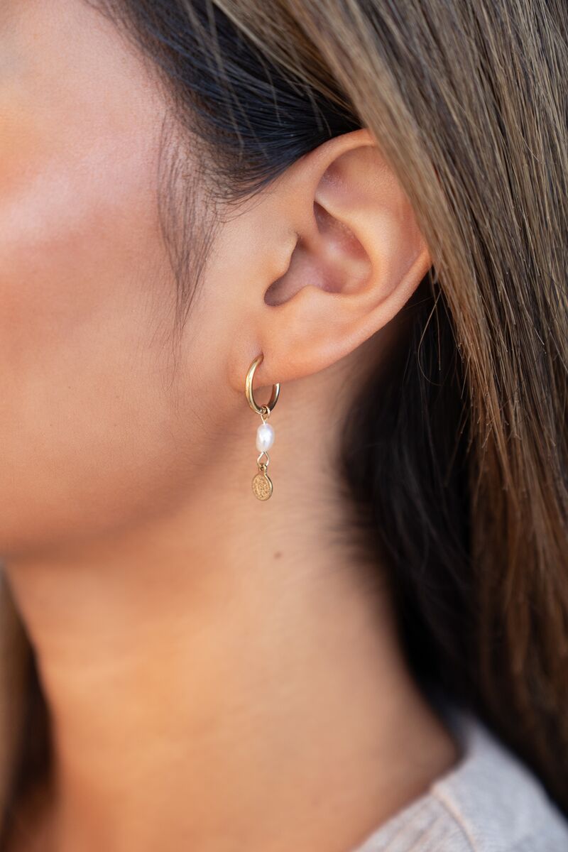 Freshwater Pearl & Coin Earrings – Stainless Steel - Musgo Bazar