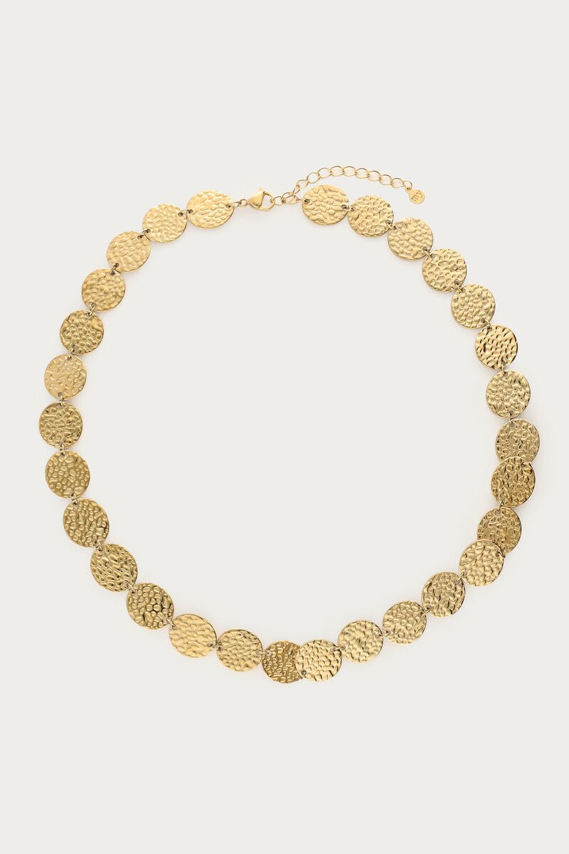 Hammered Coin Long Necklace – Stainless Steel - Musgo Bazar