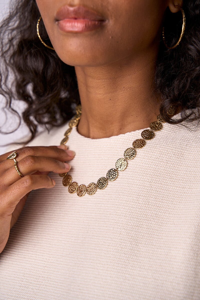 Hammered Coin Long Necklace – Stainless Steel - Musgo Bazar