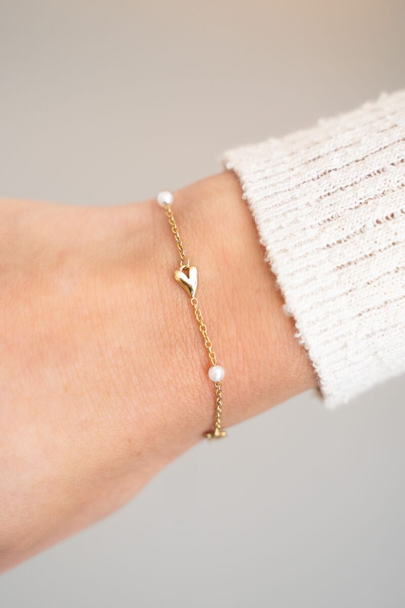 Heart & Faux Pearl Bracelet – Stainless Steel - Musgo Bazar