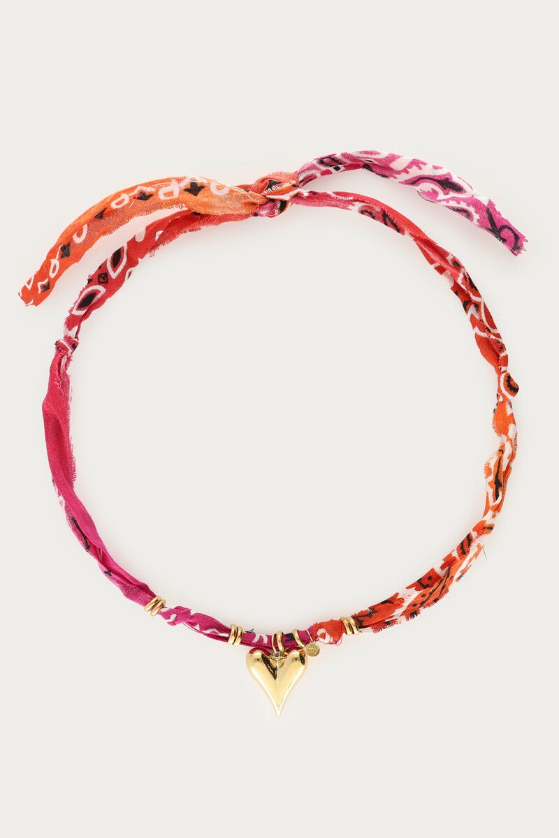 Nomads Bandana Necklace with Heart Pendant – Adjustable Long Tie - Musgo Bazar