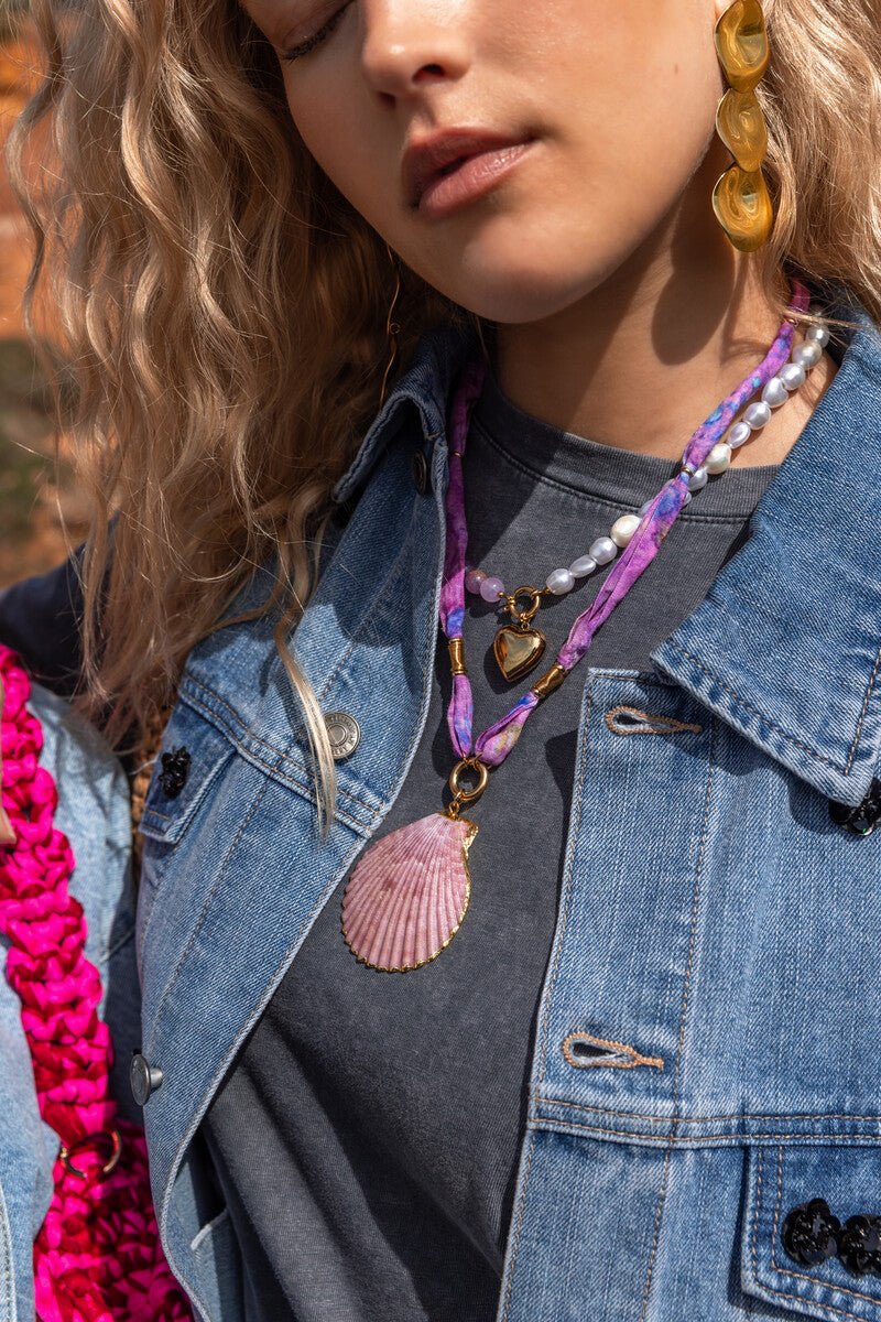 Nomads Bandana Necklace with Shell Pendant - Musgo Bazar
