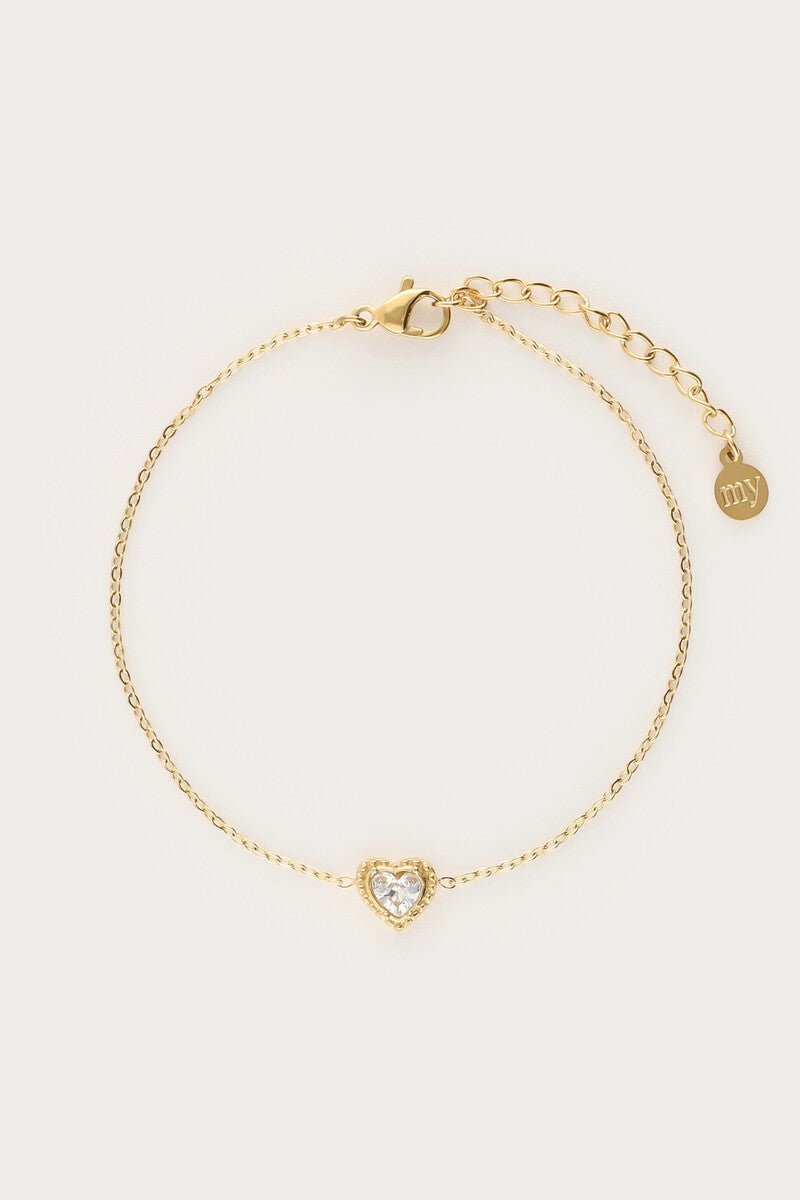 Rhinestone Heart Bracelet – Stainless Steel - Musgo Bazar