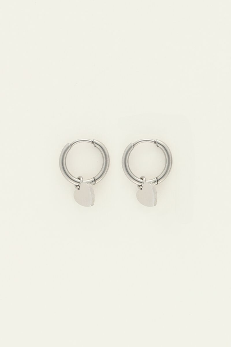 Small Hoop Earrings with Heart Charm – Stainless Steel - Musgo Bazar