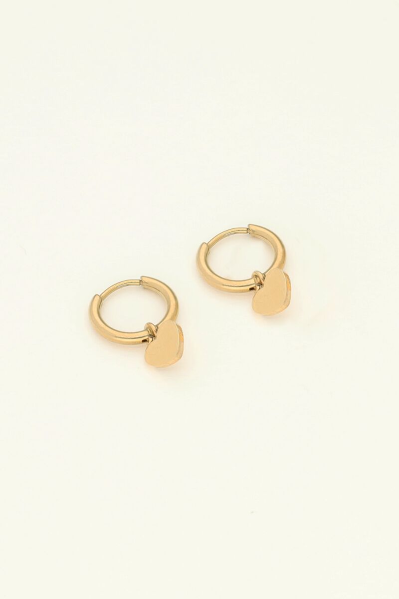 Small Hoop Earrings with Heart Charm – Stainless Steel - Musgo Bazar