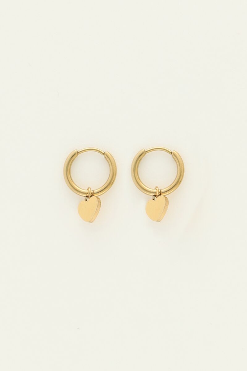 Small Hoop Earrings with Heart Charm – Stainless Steel - Musgo Bazar