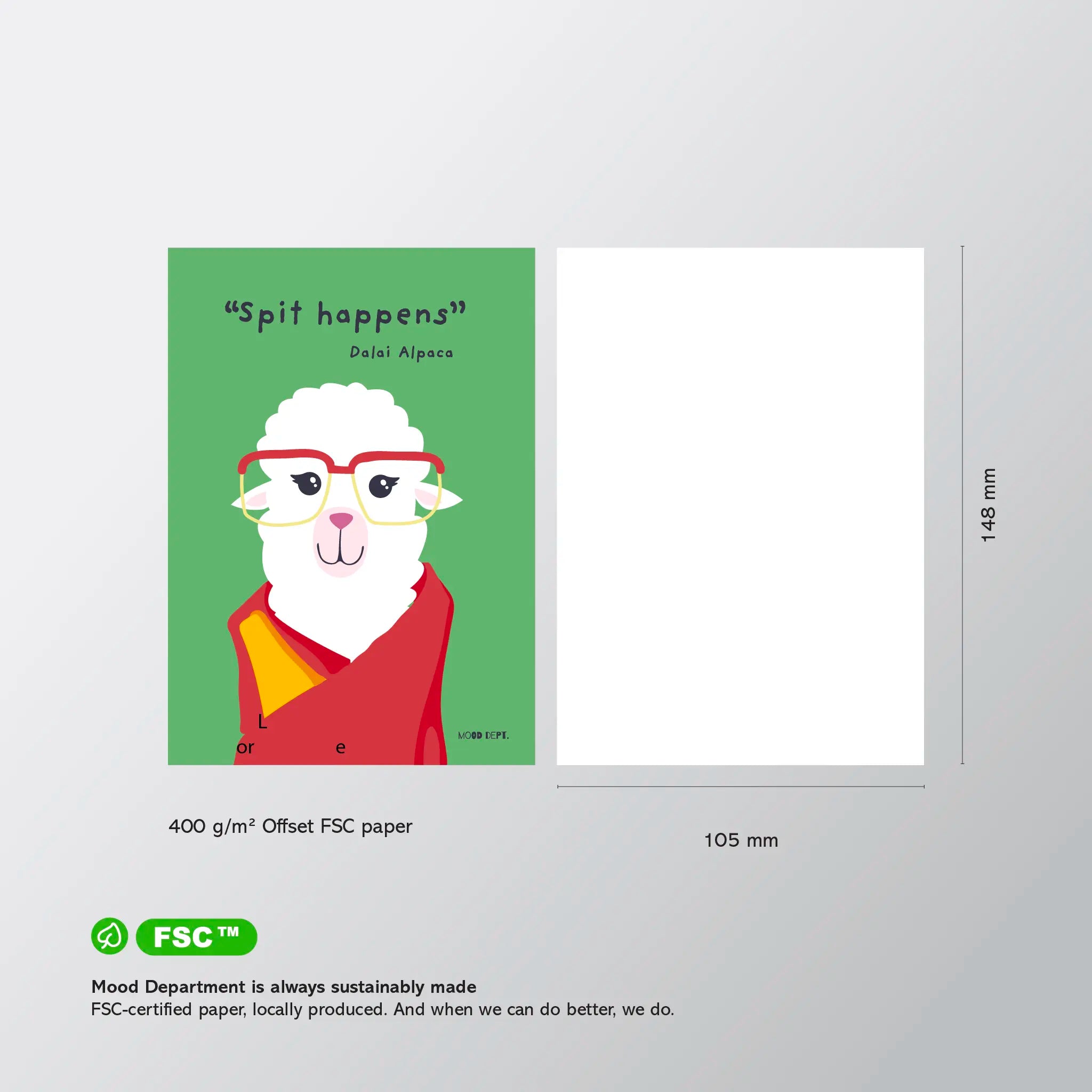 “Spit Happens” Postcard – Dalai Alpaca Edition - Musgo Bazar