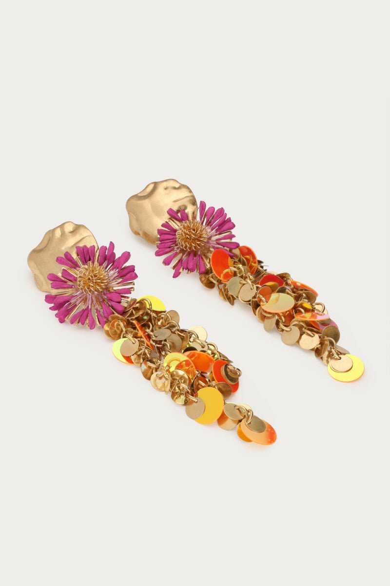 Statement Drop Earrings with Flower & Coins - Musgo Bazar
