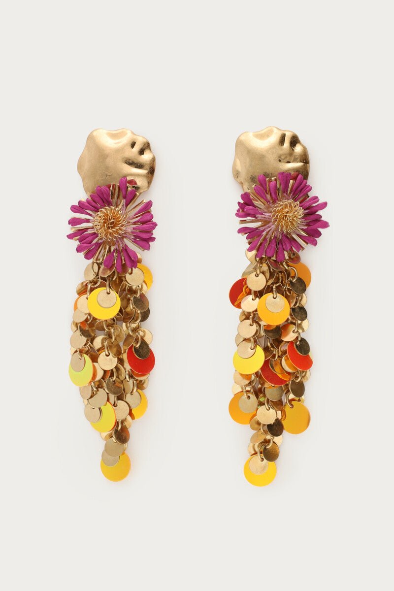 Statement Drop Earrings with Flower & Coins - Musgo Bazar