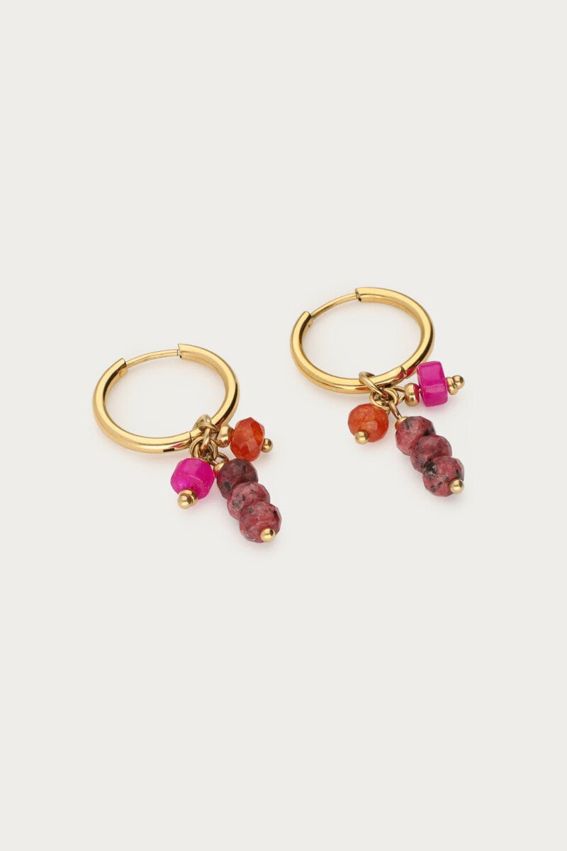 Sunrocks Earrings with Purple & Orange Stones – Stainless Steel - Musgo Bazar