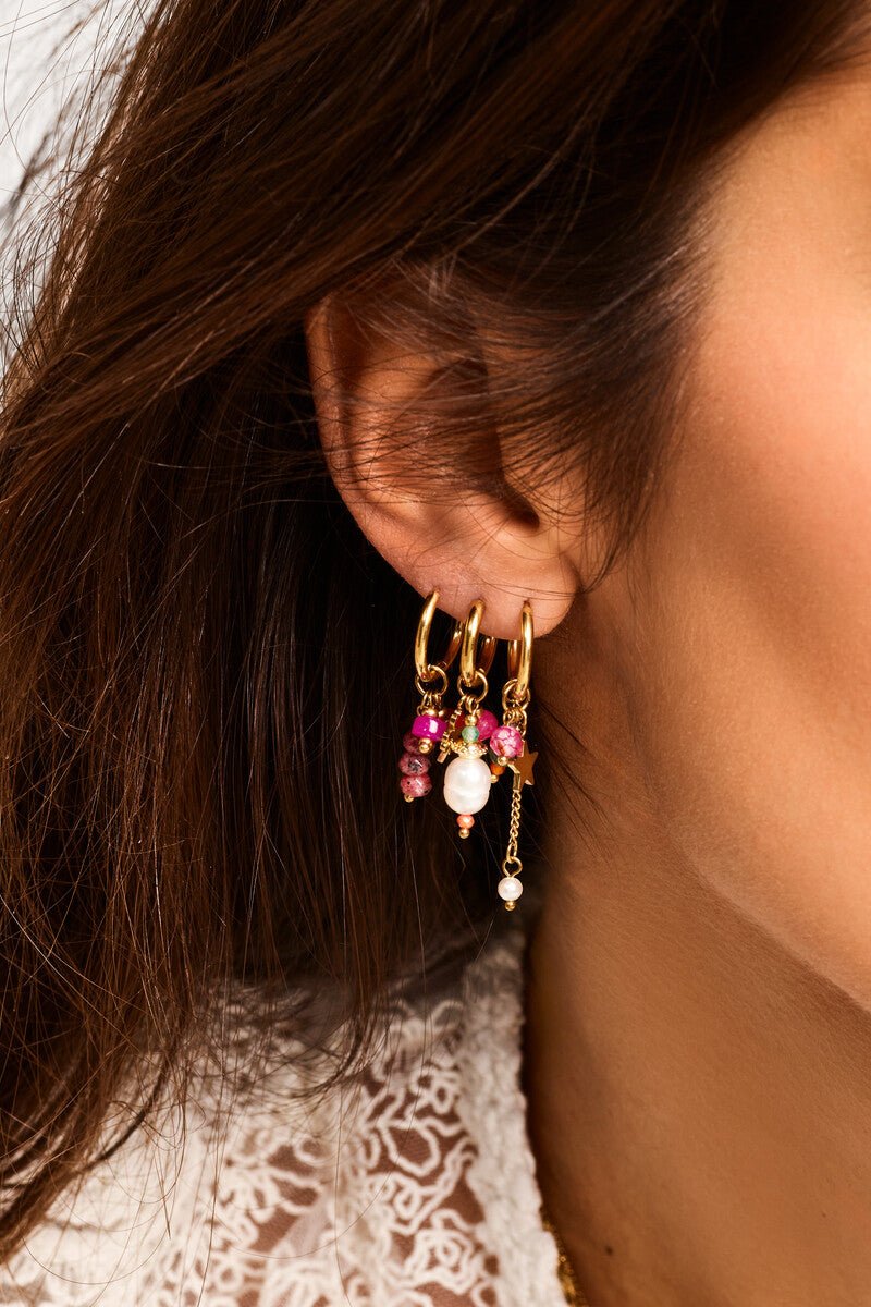 Sunrocks Earrings with Purple & Orange Stones – Stainless Steel - Musgo Bazar