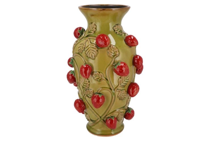 Vase - Fruit cilinder STRAWBERRY olive green 24x38cm - Musgo Bazar