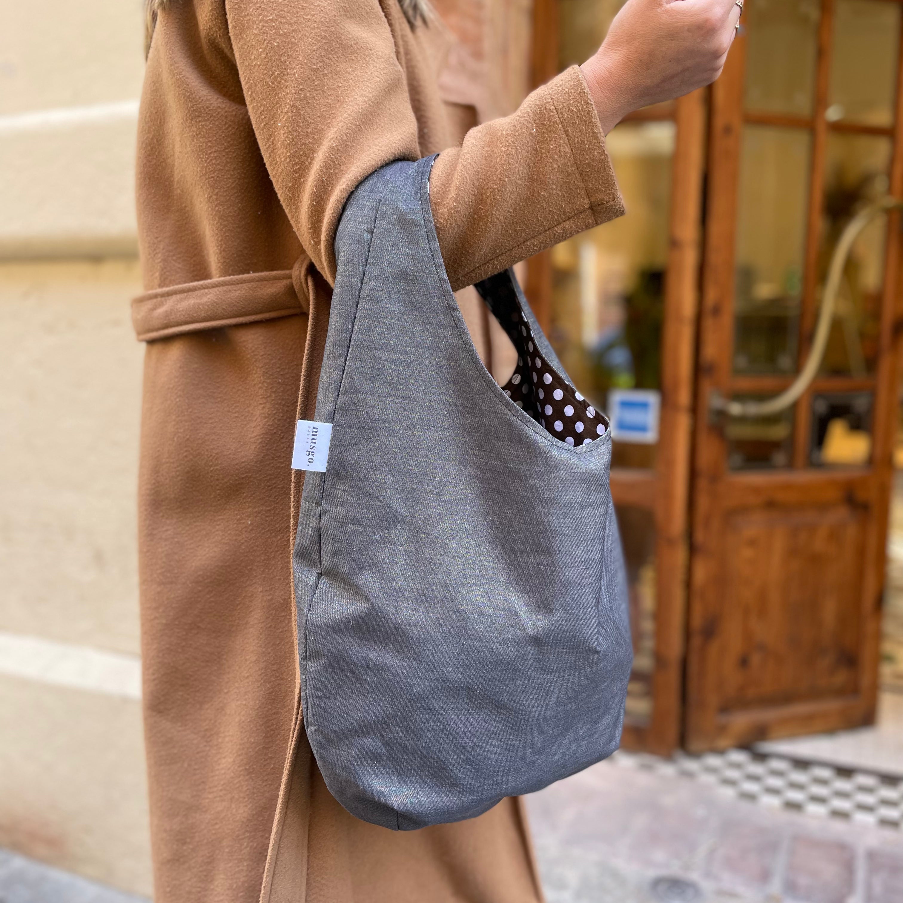 Handmade Bag Hobo 'Grey with Dots'