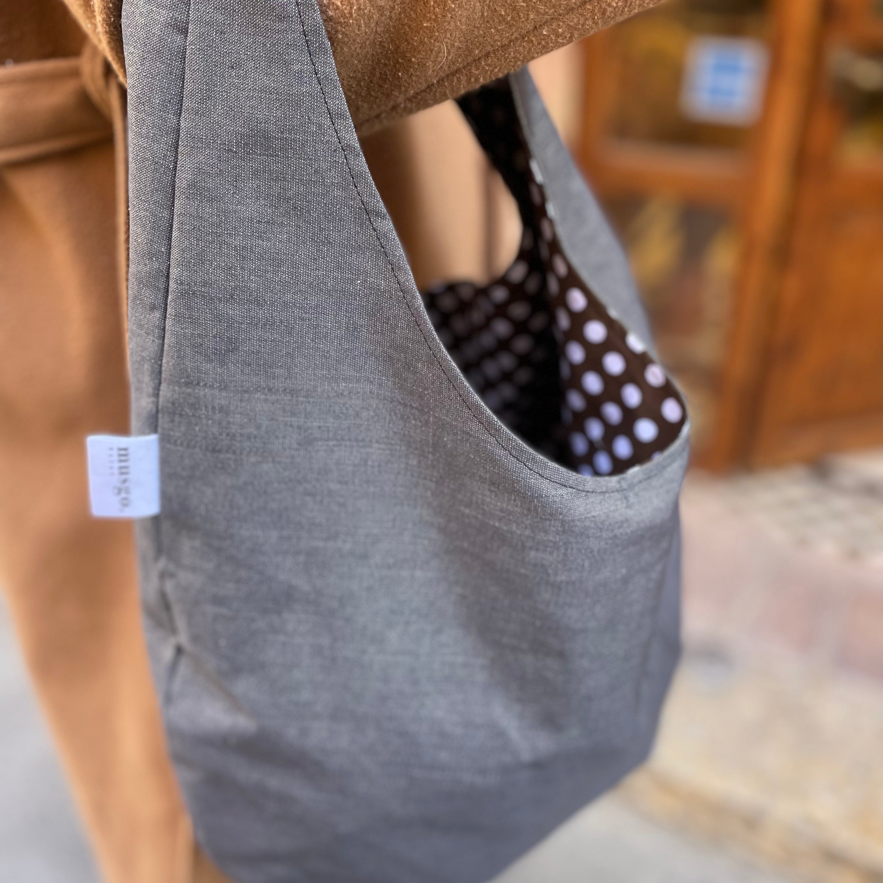 Handmade Bag Hobo 'Grey with Dots'