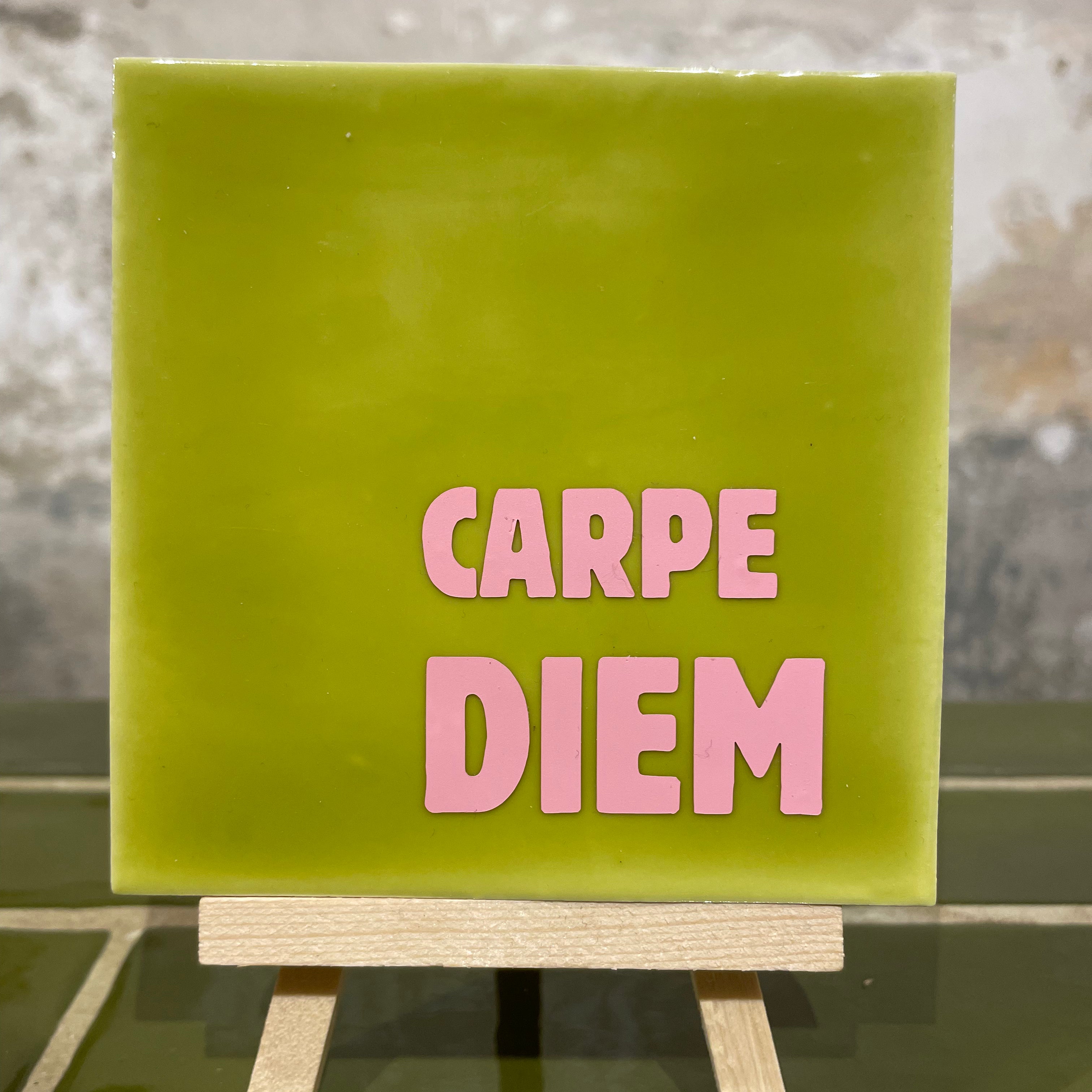 Tile with Print - Carpe Diem Moss Green
