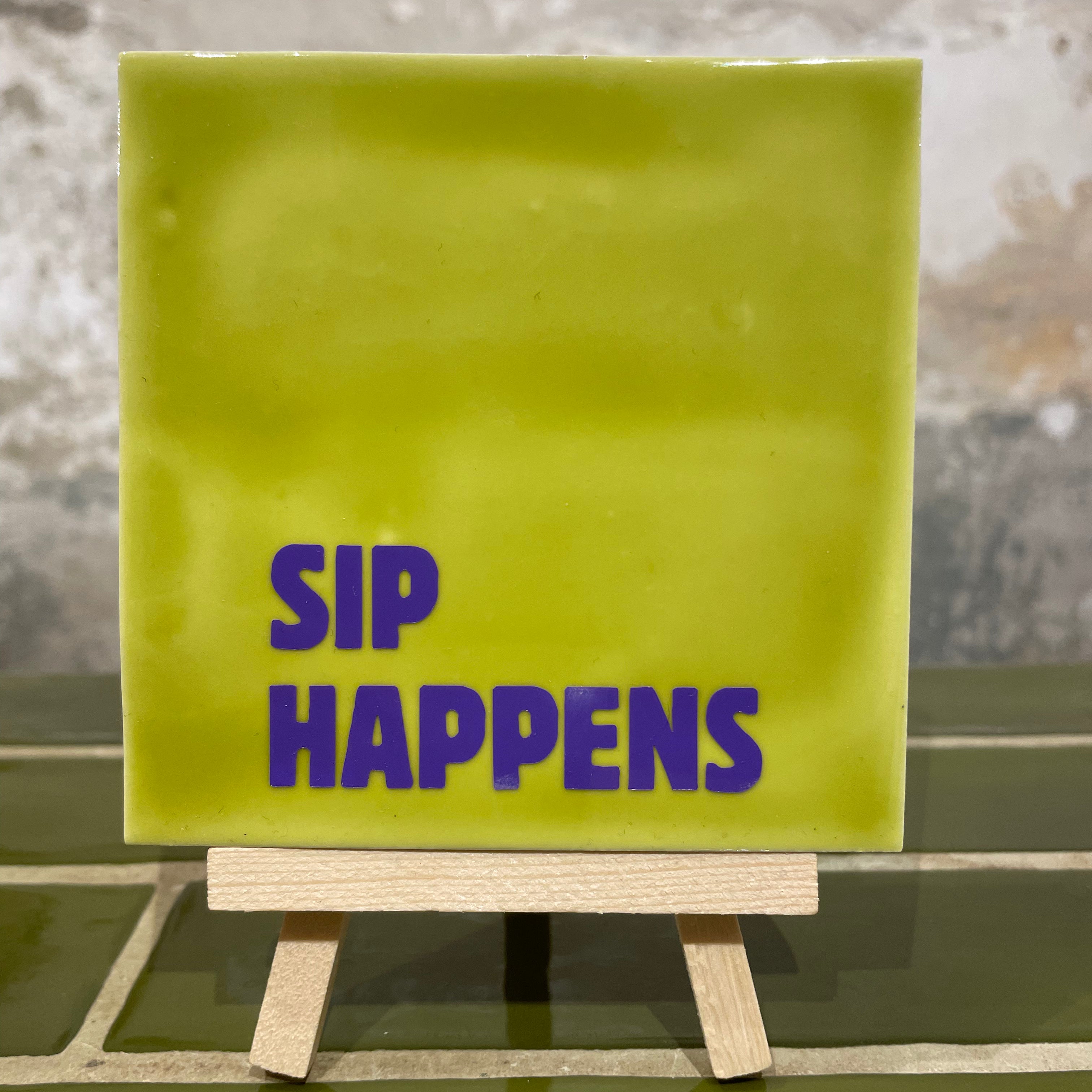 Tile with Print - Sip Happens Moss Green