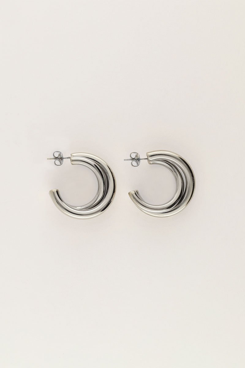 Bold Double Row Hoop Earrings – Stainless Steel - Musgo Bazar