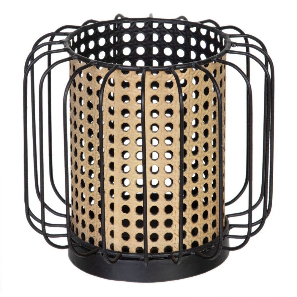 CANDLE HOLDER - NATURAL Rotan - BLACK METAL - Musgo Bazar