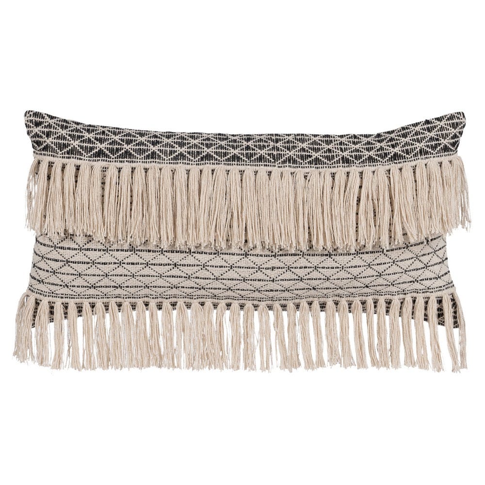 CUSHION BEIGE - BLACK COTTON DECORATION 30 X 60 CM - Musgo Bazar