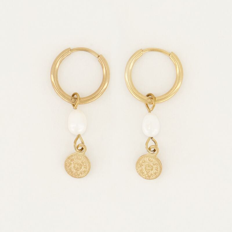 Freshwater Pearl & Coin Earrings – Stainless Steel - Musgo Bazar