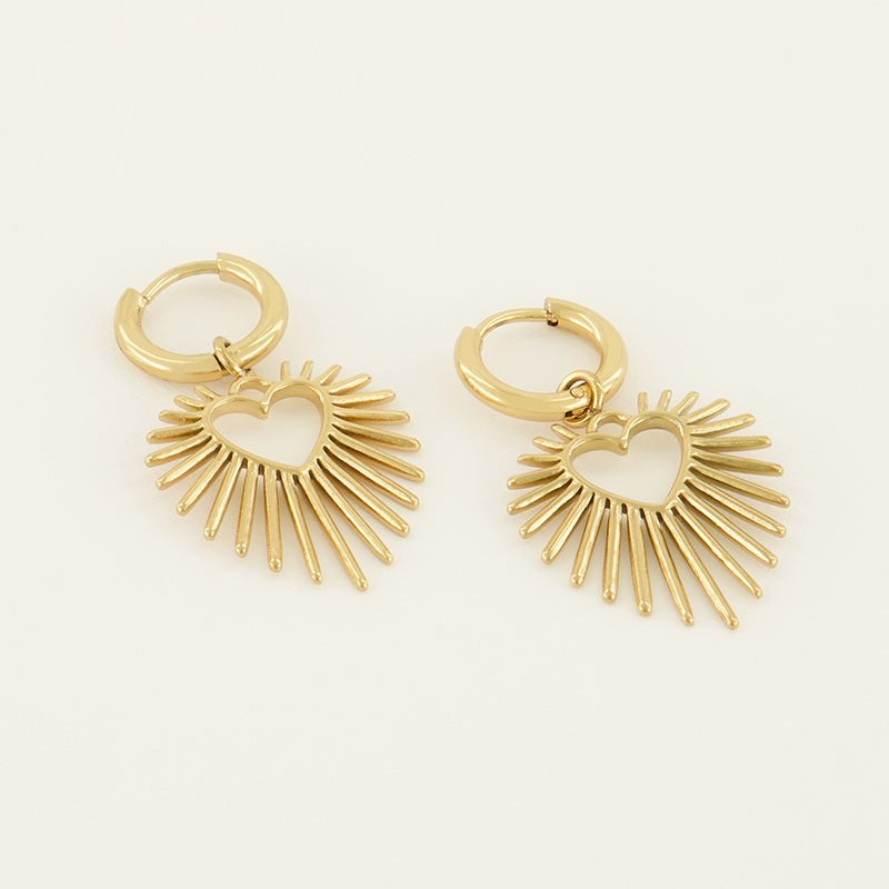 Heart Sun Beam Hoop Earrings – Stainless Steel - Musgo Bazar