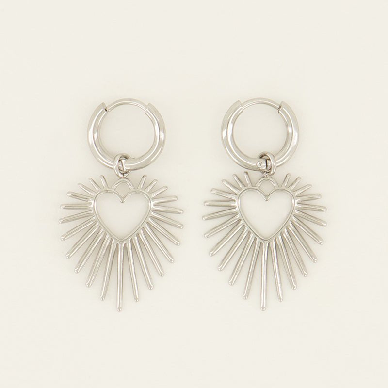 Heart Sun Beam Hoop Earrings – Stainless Steel - Musgo Bazar