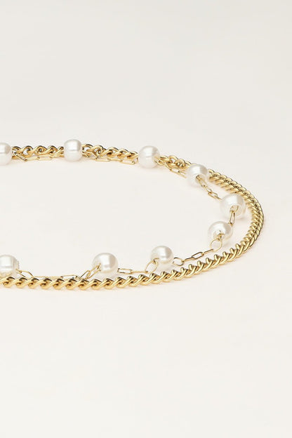 Minimalist Double Bracelet with Faux Pearls – Stainless Steel - Musgo Bazar