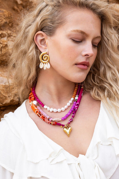 Nomads Bandana Necklace with Heart Pendant – Adjustable Long Tie - Musgo Bazar