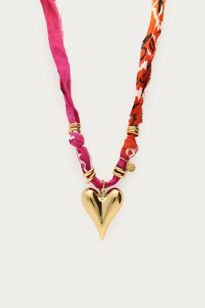 Nomads Bandana Necklace with Heart Pendant – Adjustable Long Tie - Musgo Bazar