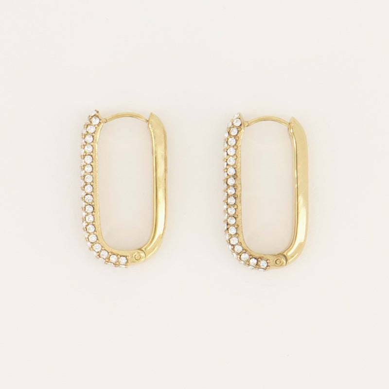 Rectangular Earrings with Stones – Stainless Steel - Musgo Bazar
